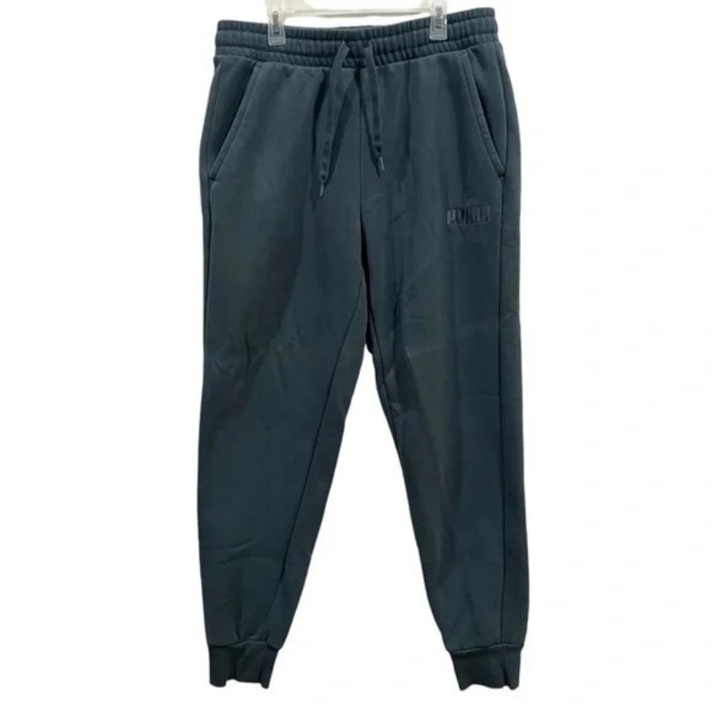 Puma L Fleece Joggers Mens Dark Teal Logo Sweatpants Athletic